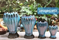 Combo 4 Bình cắm hoa tay phật đủ 4 size màu Hỏa biến xanh (H35,H28,H23,H17)