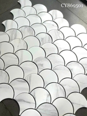 Gạch mosaic vảy cá 259×273 CY869501 (màu trắng vân đá carrara)
