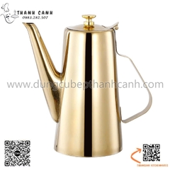 Ấm inox có vòi màu vàng, ấm rót nước inox, ấm trà inox màu vàng