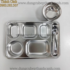 Khay ăn inox 6 ngăn / khay cơm inox 6 ngăn có nắp nhựa