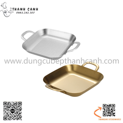 Đĩa inox hình vuông có quai, Đĩa inox Hàn Quốc màu trắng hoặc vàng chuyên dụng bày đồ ăn