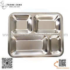 Khay cơm inox 4 ngăn tiện dụng, KT 29x23cm thiết kế gọn gàng