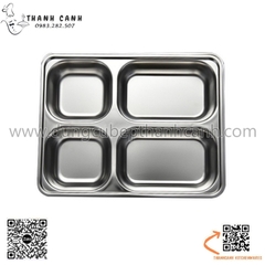 Khay cơm inox 4 ngăn sâu lòng 22x28cm, nắp nhựa hoặc nắp inox