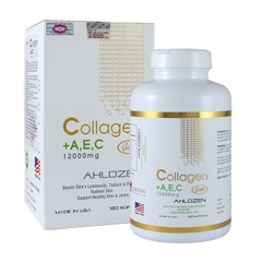 Ahlozen Collagen +A,E,C Gold 12000mg đẹp da chống lão hóa, Chai 180 viên