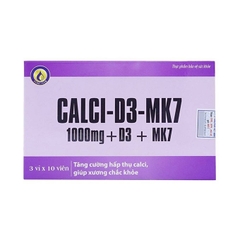 Calci-D3-MK7 1000mg + D3 + MK7 bổ sung canxi, ngừa loãng xương, Hộp 30 viên