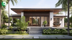 Nhà vườn 1 tầng mái bằng hiện đại