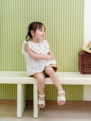 Bộ cộc cánh tiên hoa nhí hồng quần nâu tây xinh xắn