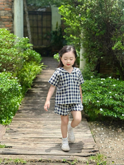 Bộ cộc kẻ caro navy cổ thuỷ thủ quần bí xinh xắn