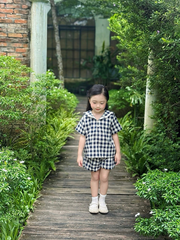 Bộ cộc kẻ caro navy cổ thuỷ thủ quần bí xinh xắn