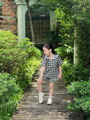 Bộ cộc kẻ caro navy cổ thuỷ thủ quần bí xinh xắn