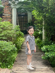 Bộ cộc kẻ caro navy cổ thuỷ thủ quần bí xinh xắn