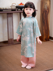 Áo dài hạc hoa hồng xanh mint