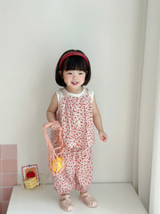 Bộ sát nách kẻ hồng hoạ tiết táo đỏ xinh xắn