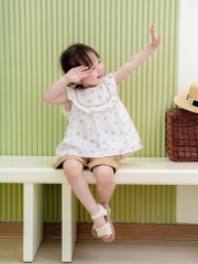 Bộ cộc cánh tiên hoa nhí hồng quần nâu tây xinh xắn