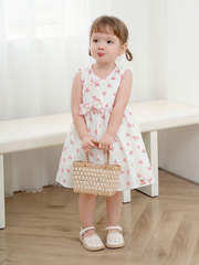 Váy sát nách nơ eo viền hồng