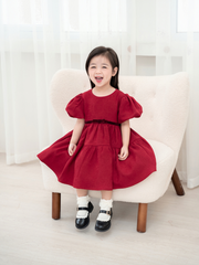 Váy nhung đỏ tay bồng 3T