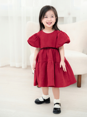Váy nhung đỏ tay bồng 3T