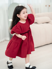 Váy nhung đỏ tay bồng 3T