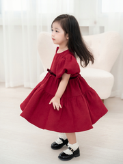 Váy nhung đỏ tay bồng 3T