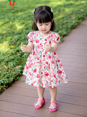 Váy hồng đỏ có tay 3T