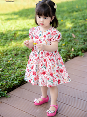 Váy hồng đỏ có tay 3T