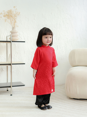 Set áo dài lụa đỏ