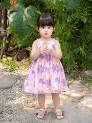 Váy cổ yếm bông tím
