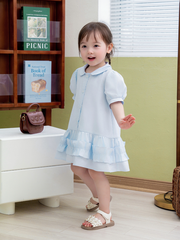 Váy xanh tay bồng chạy bèo cổ sen
