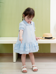 Váy xanh tay bồng chạy bèo cổ sen