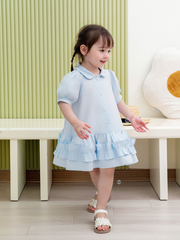 Váy xanh tay bồng chạy bèo cổ sen