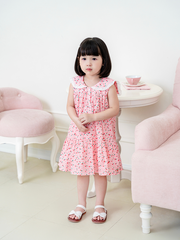 Váy sát nách caro hoa đỏ cổ thủy thủ ren