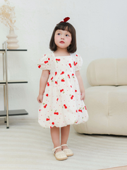 Váy cổ vuông cherry đỏ thô hạt