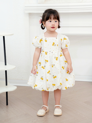 Váy tay dài cổ viền ren nẹp cúc màu be siêu xinh
