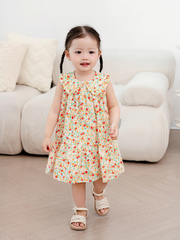 Váy cổ yếm linen hoa nhí hồng nhạt