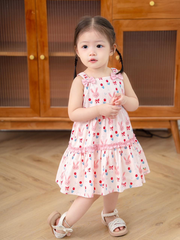 Váy 2D chun vai thỏ hồng có nơ