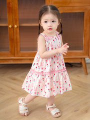Váy 2D chun vai thỏ hồng có nơ