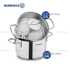 Bộ nồi xửng hấp inox 18/10 Korkmaz Perla 24cm-A1522