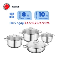Bộ nồi bếp từ inox 4 món cao cấp Korkmaz Perla nắp kính 1.8L, 3.5L, 5.5L, 3L - A1606