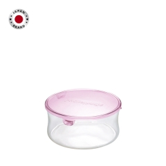 Hộp thủy tinh tròn chịu nhiệt, nắp hồng Iwaki 1.3L
