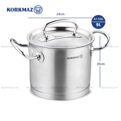 Nồi nấu bếp từ inox cao cấp Korkmaz Proline 9 lít thân cao - Ø24x20cm - A1166