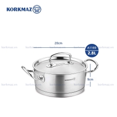 Nồi nấu bếp từ inox cao cấp Korkmaz Proline 2.8 lít thân thấp - Ø20x9cm - A1169
