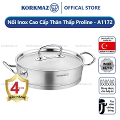 Nồi lẩu inox nấu bếp từ cao cấp Korkmaz Proline 3.1 lít thân thấp - Ø24x7cm - A1172
