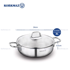 Nồi lẩu inox nấu bếp từ cao cấp thân thấp Korkmaz Perla 3 lít - Ø24x6.5cm - A1658