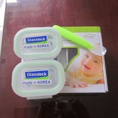 Bộ 2 hộp thủy tinh, 1 muỗng baby GlassLock 150ml