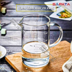 Combo 2 ca lường, ly đong thủy tinh có quai 500ml nắp tre - SAPATA