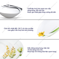 Bộ chén đĩa thủy tinh vuông tròn Diva Ivory Yellow Grace 12 món (La Opala)