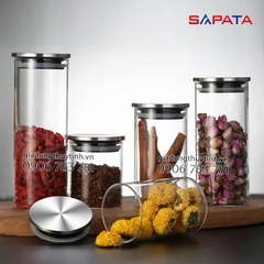 Combo 2 hũ thủy tinh tròn nắp inox hít kín hơi 2L - SAPATA