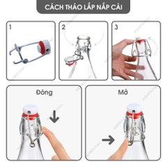 Chai thủy tinh thập giác nắp cài kín hơi Oxford 1L màu xám