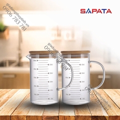 Combo 2 ca lường thủy tinh có quai 500ml nắp tre - SAPATA