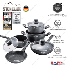 Bộ 3 nồi 2 chảo chống dính phủ đá thiên nhiên Stoneline